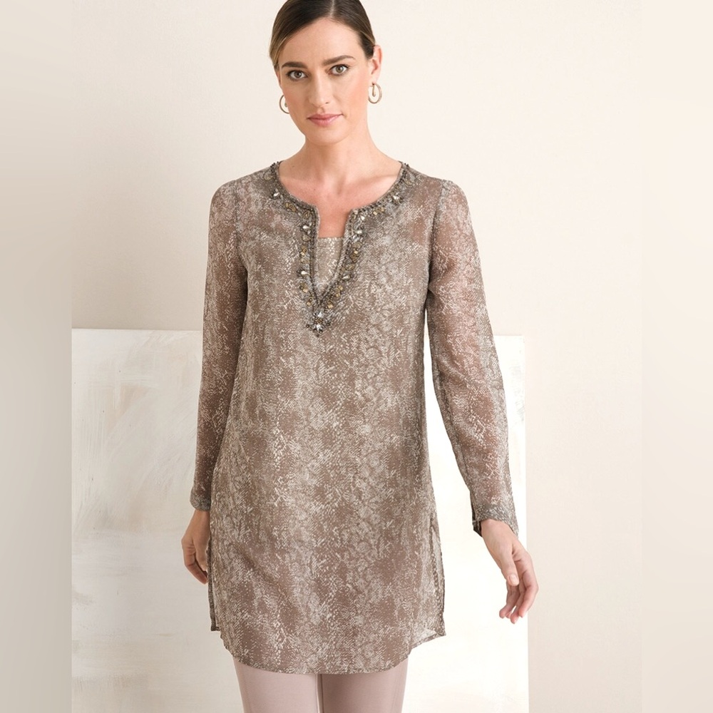 Chico’s Python Lined Tunic Size 3 (Xl) - image 1